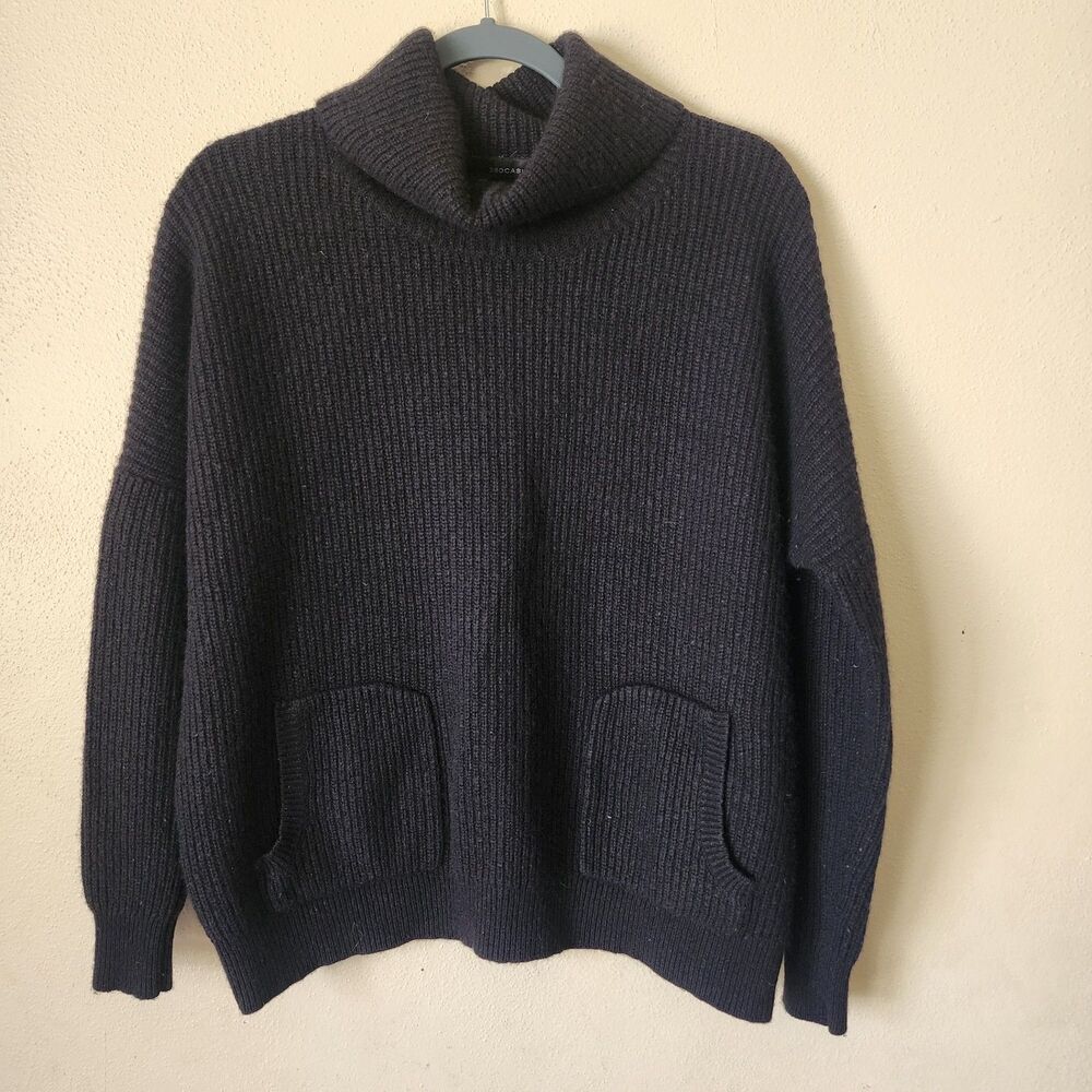 360 Cashmere Womens Black Turtleneck Long Sleeve Wool Cashmere Blend Sweater S